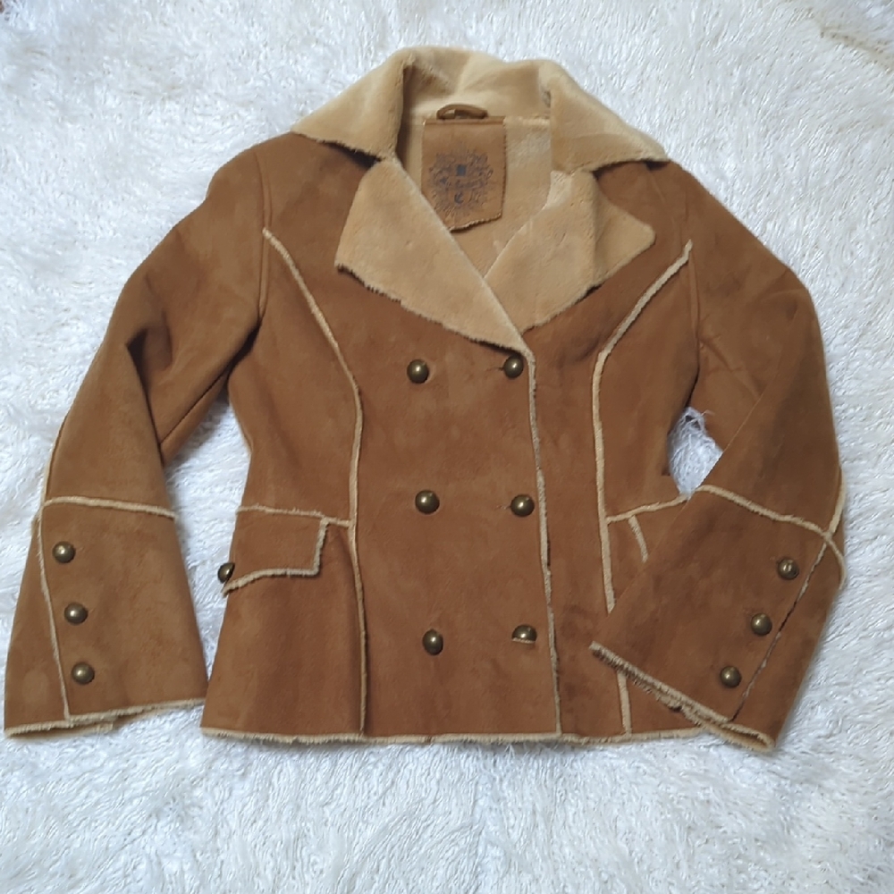 NWOT  Faux Suede & Faux Fur Peacoat Soft Warm BEAUTIFUL! medium ~Mid Century